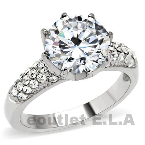 4.6CT CZ SOLITAIRE PLUS STAINLESS STEEL RING-6 sizes